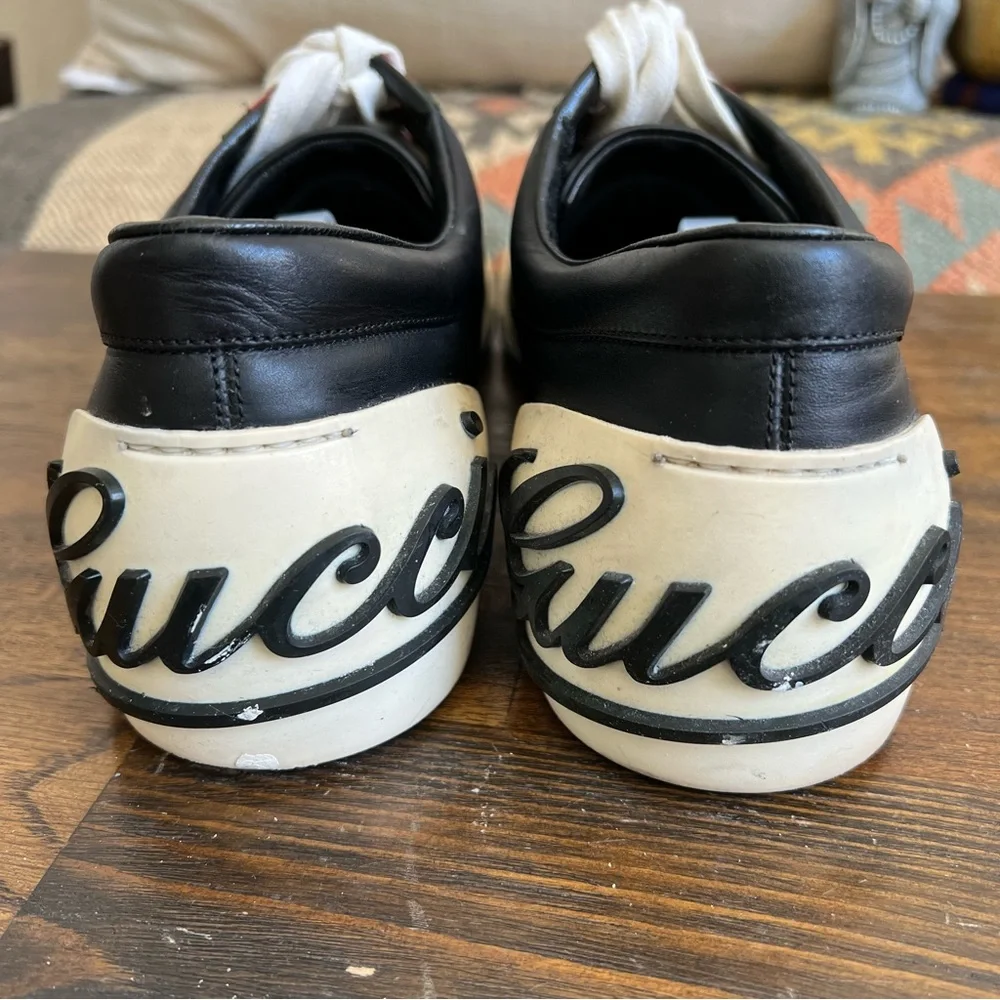 GUCCi Boulevard Black Leather Web Strap Detail Sneakers Gucci Sz 10/US10.5